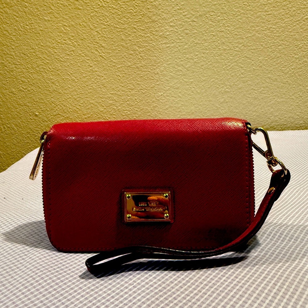 MICHAEL KORS Red Zippered Wristlet Wallet